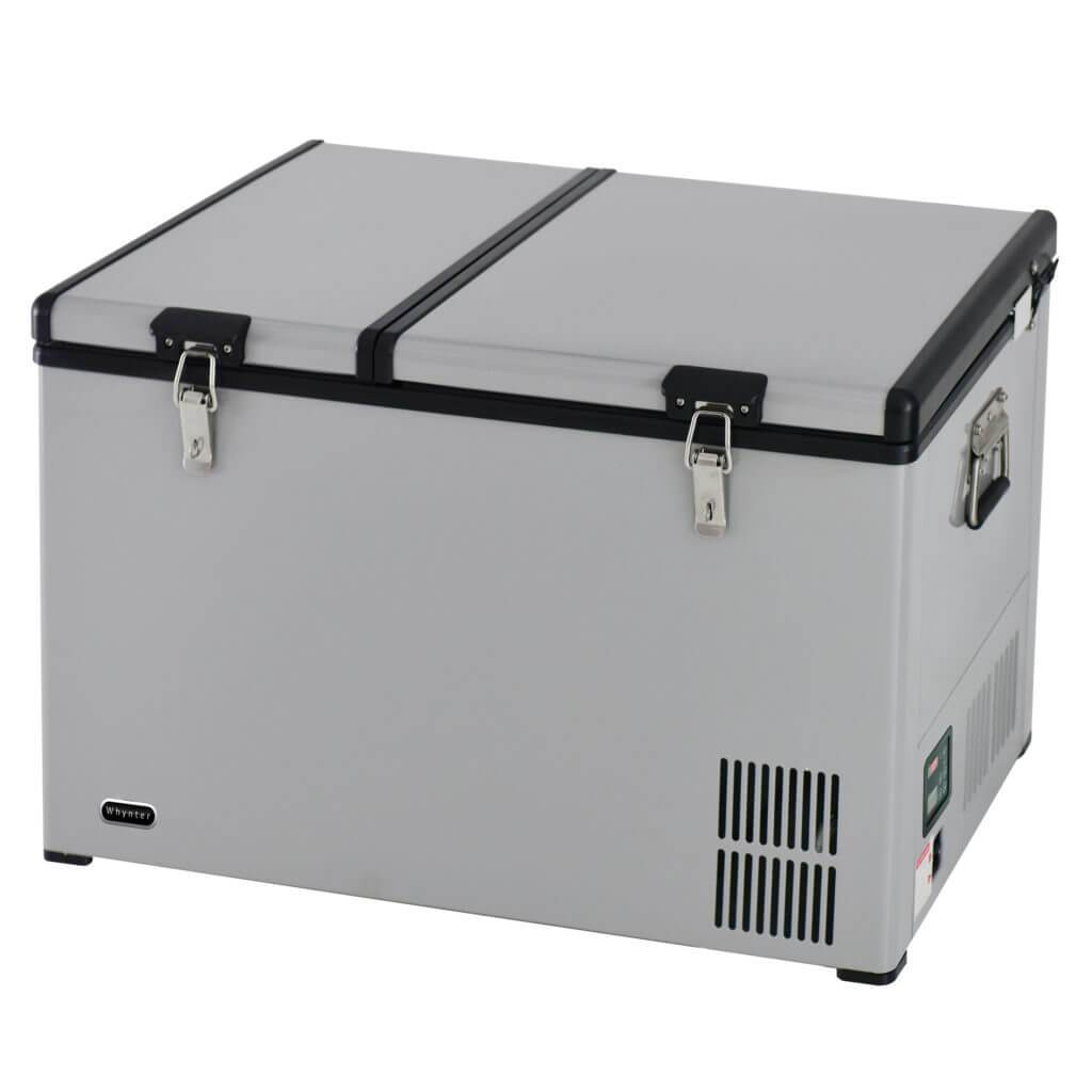 Whynter 90 Quart Dual Zone Portable Fridge/Freezer with 12V Option and Wheels FM-901DZ