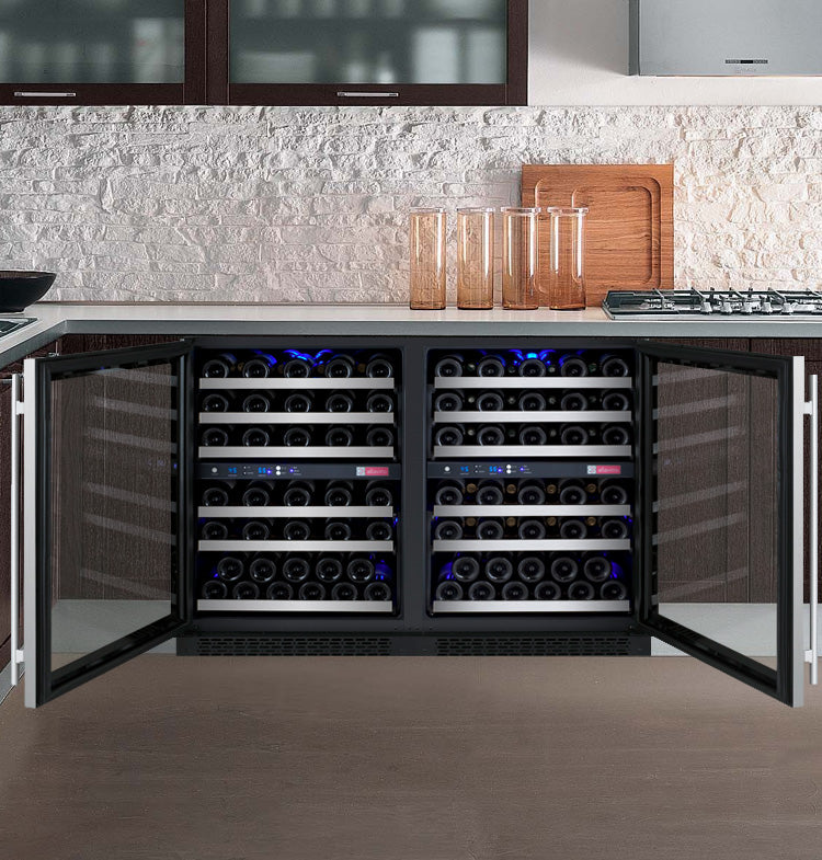 47" Wide FlexCount II Tru-Vino 112 Bottle Four Zone Stainless Steel Side-by-Side Wine Refrigerator