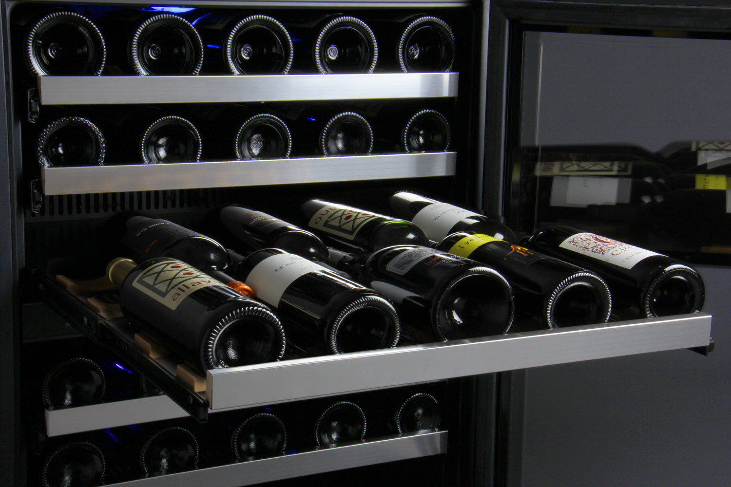 47" Wide FlexCount II Tru-Vino 112 Bottle Dual-Zone Stainless Steel Side-by-Side Wine Refrigerator