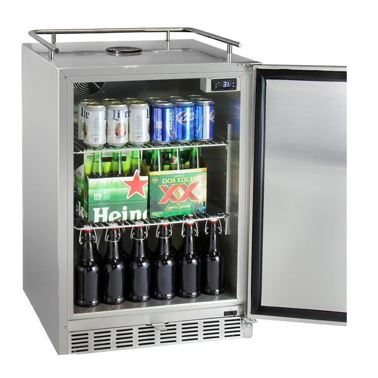 Kegco Dual Tap Digital Outdoor Undercounter Kegerator with X-CLUSIVE Premium Direct Draw Kit - Left Hinge