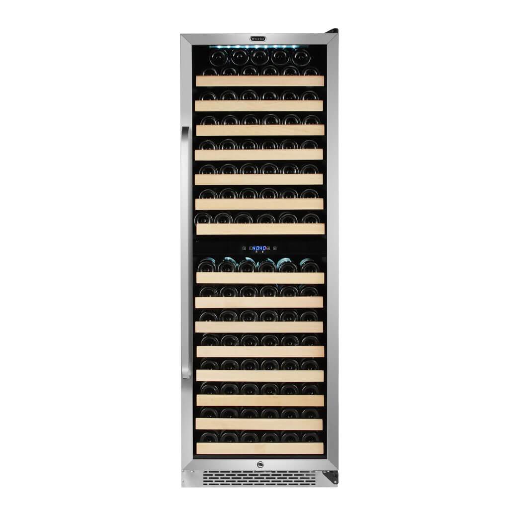 Whynter 164 Bottle Built-in Stainless Steel Dual Zone Compressor Wine Refrigerator with Display Rack and LED display BWR-1642DZ