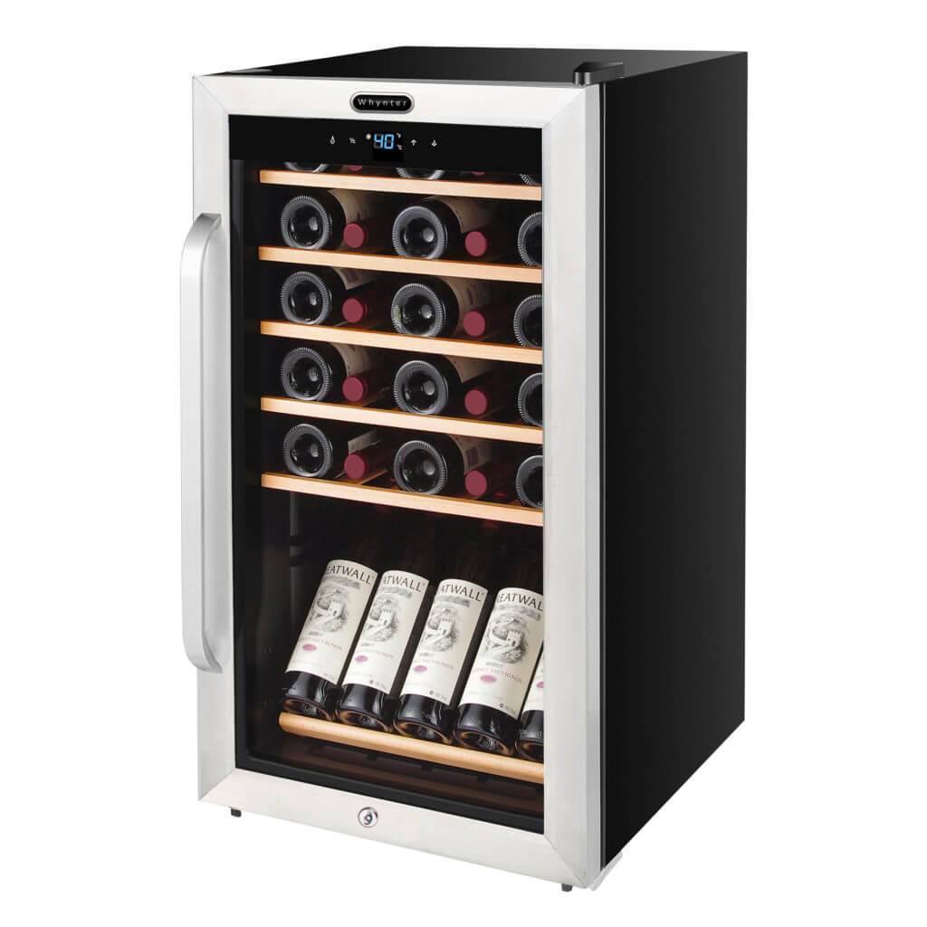 Whynter 34 Bottle Freestanding Stainless Steel Wine Refrigerator with Display Shelf and Digital Control FWC-341TS